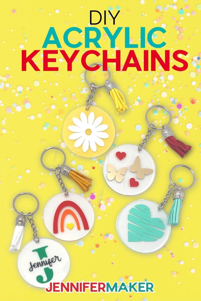 DIY Acrylic Keychains made using a Cricut cutting machine and free SVGs from JenniferMaker