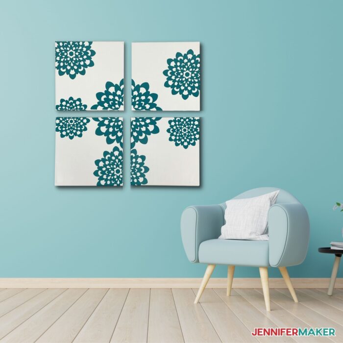 DIY Canvas Wall Art hanging on a blue wall to add some decor