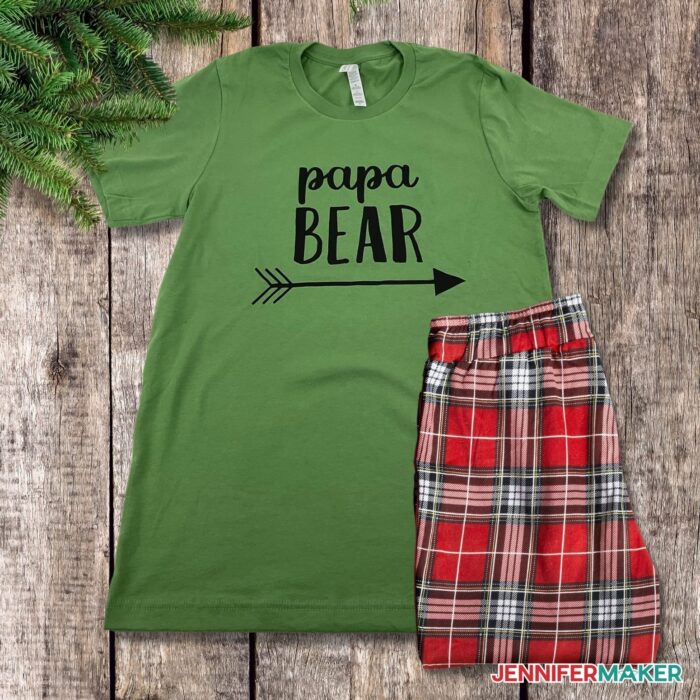 DIY custom t-shirt in a green color with the words "papa bear" on it