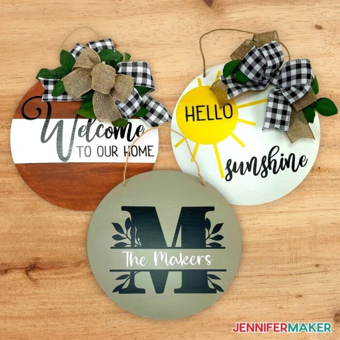 DIY Door Hangers Made with Wood Rounds on Cricut! - Jennifer Maker