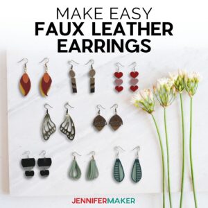 DIY Faux Leather Earrings made using a Cricut cutting machine using free SVG files from JenniferMaker