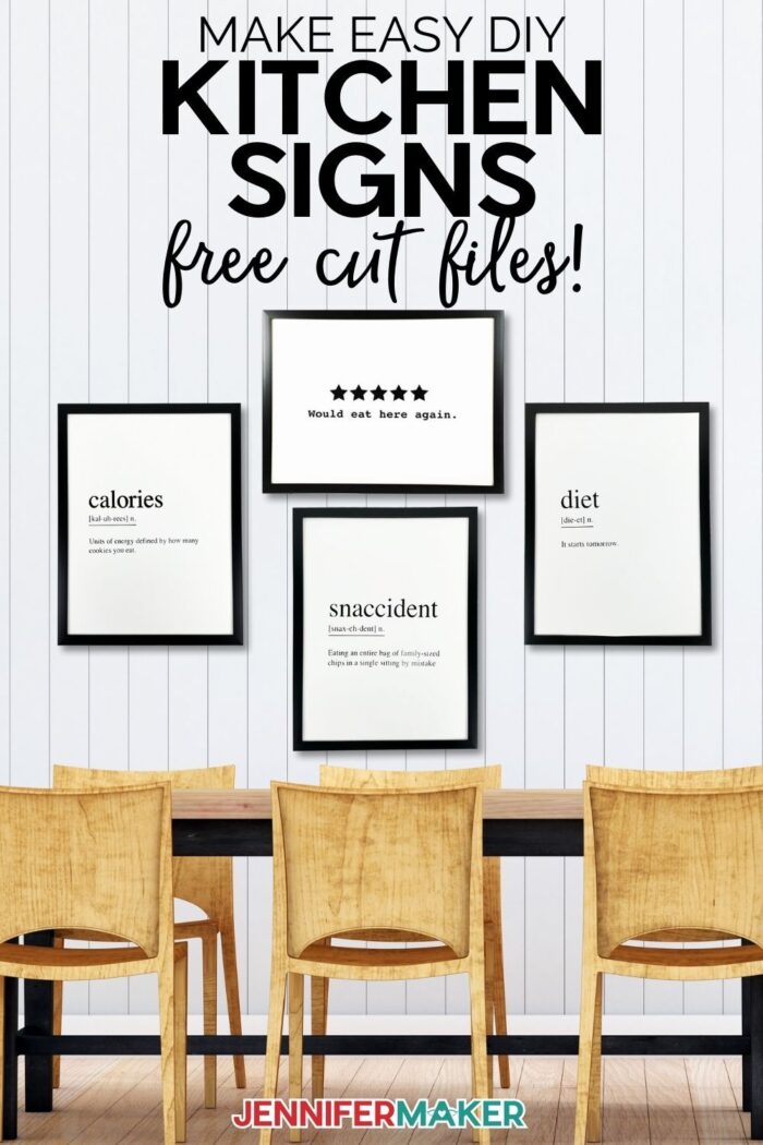 DIY Kitchen Wall Signs made with a Cricut cutting machine using free SVGs by JenniferMaker