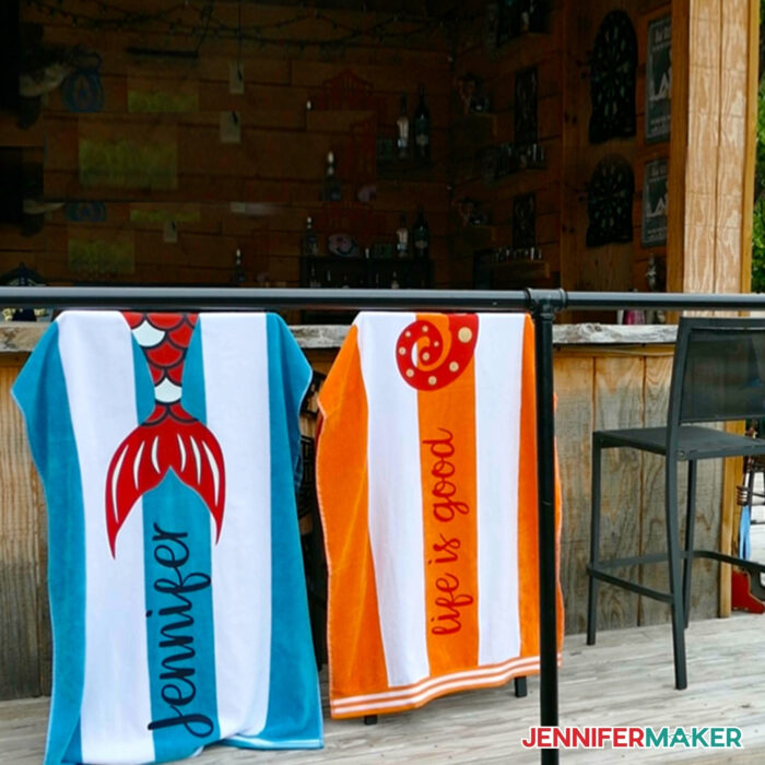 Fun and cute diy personalized beach towels using Cricut 3 Smart Vinyl