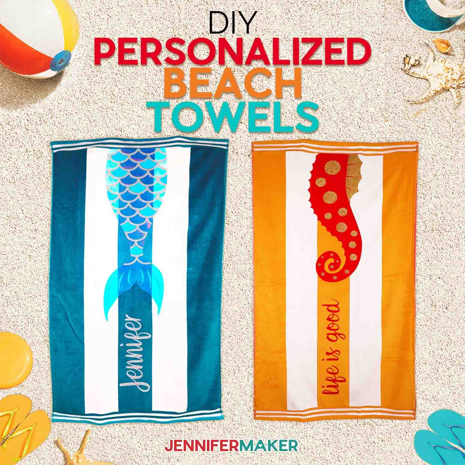 DIY Personalized Beach Towels with Smart Iron On - Jennifer Maker