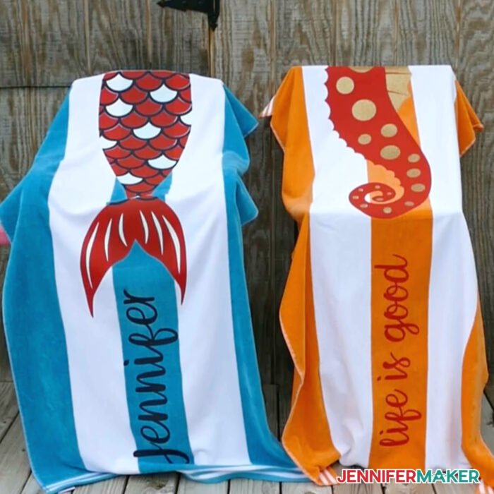 Cute seahorse and mermaid DIY personalized beach towels