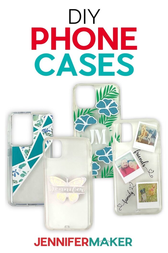 DIY Phone Cases made using a Cricut cutting machine using free SVG files from JenniferMaker