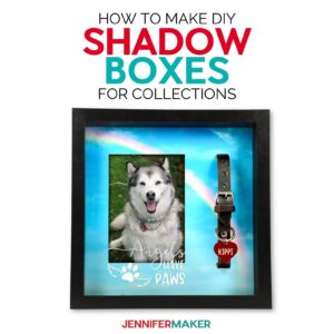DIY Shadow Boxes for Collections made using a Cricut cutting machine for the Vinyl Decals using free SVGs from JenniferMaker