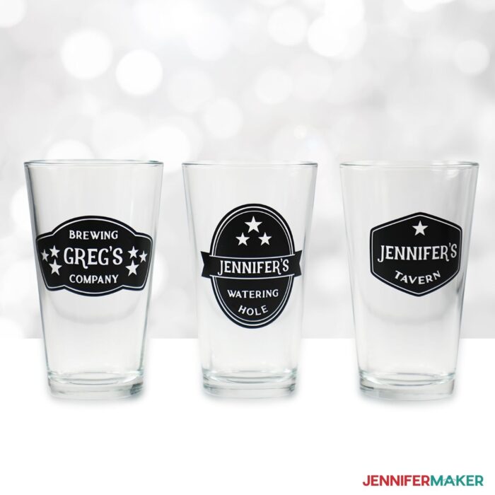 Vinyl Letter Decals on a set of 3 drinking glasses