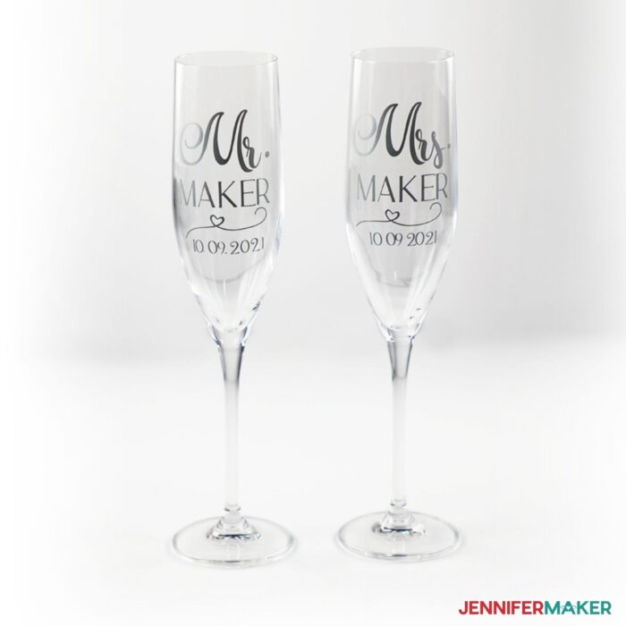 Vinyl Letter Decals on two Flute Glasses