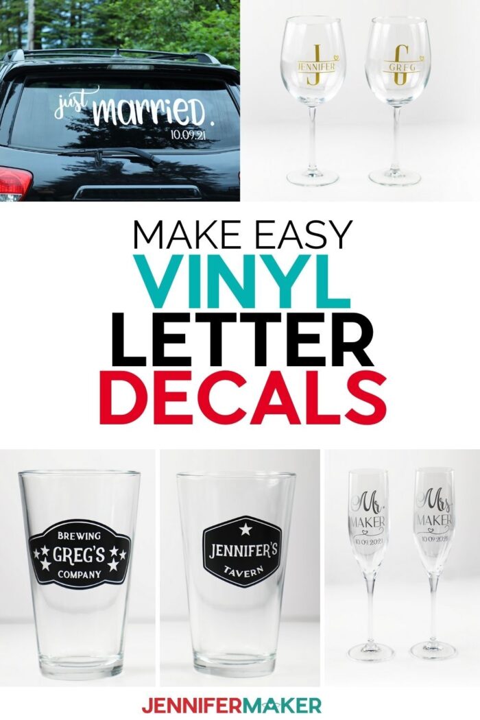 DIY Vinyl Letter Decals made using a Cricut cutting machine using free SVG files from JenniferMaker