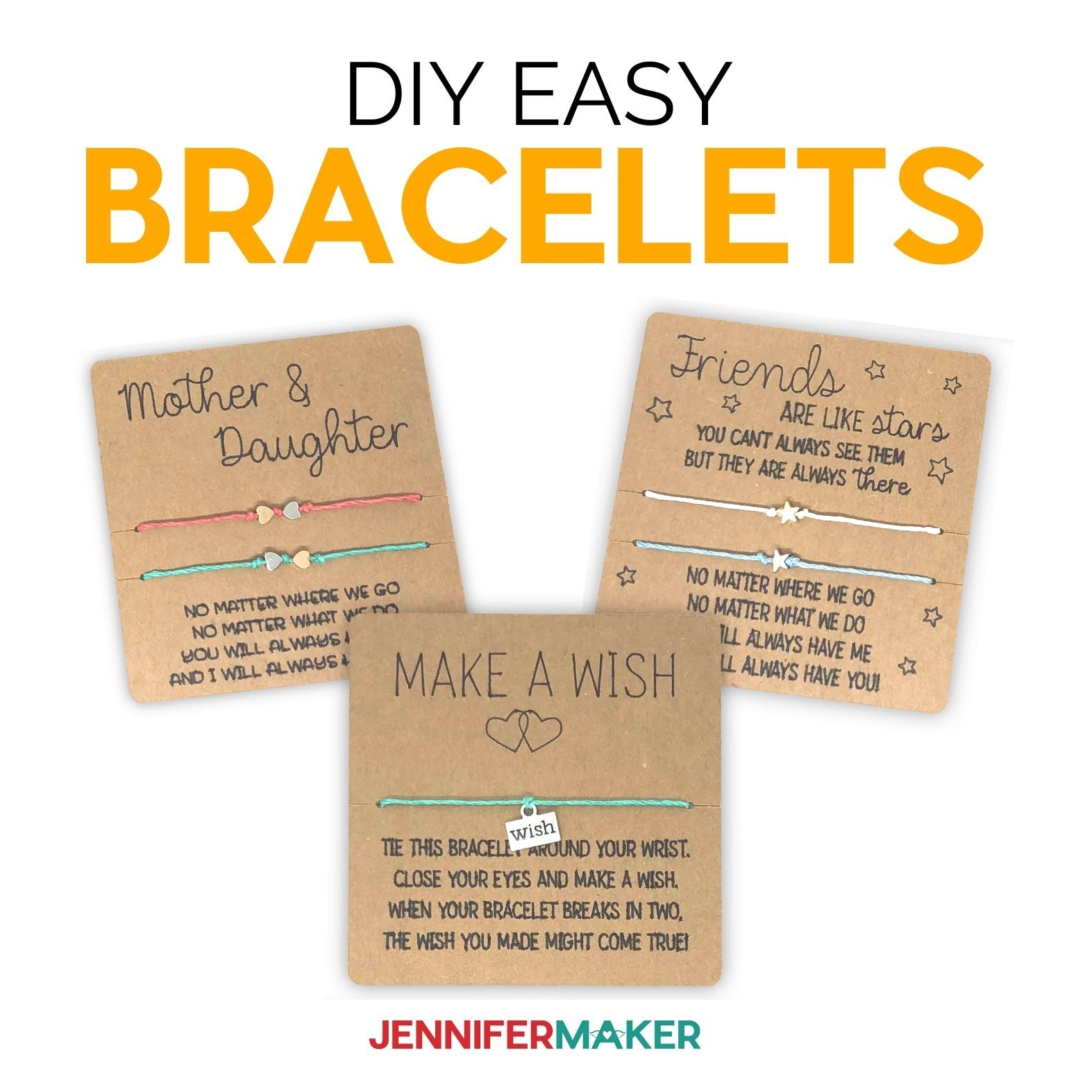 DIY Wish Bracelets made using a Cricut cutting machine and free SVGs from JenniferMaker