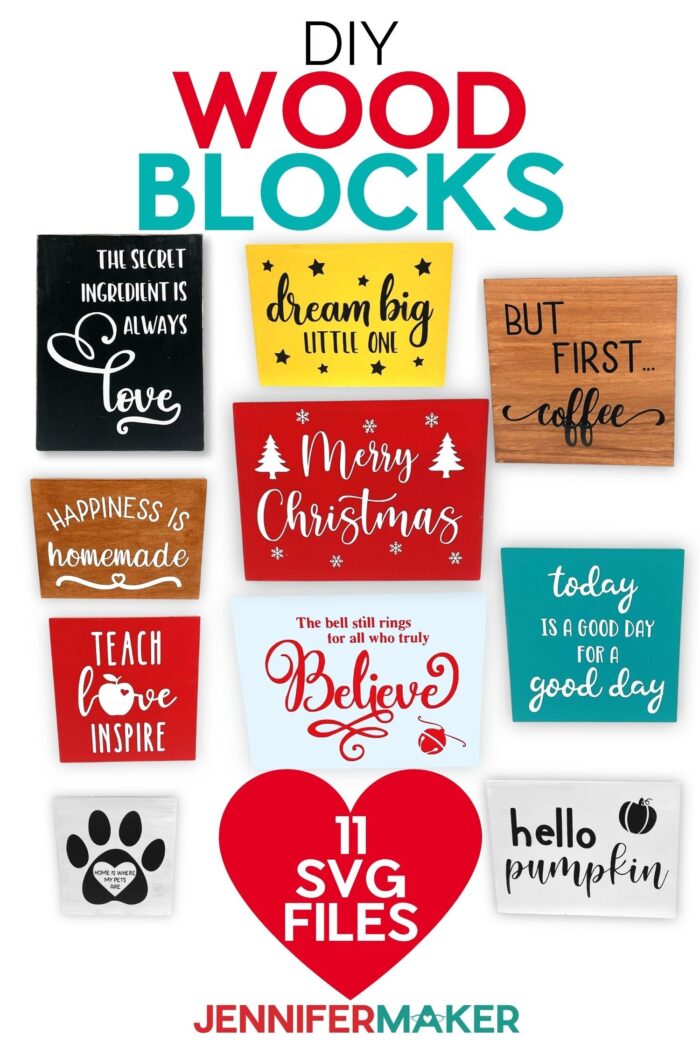 DIY Wood Block Signs made using a Cricut cutting machine and free SVG files from JennferMaker