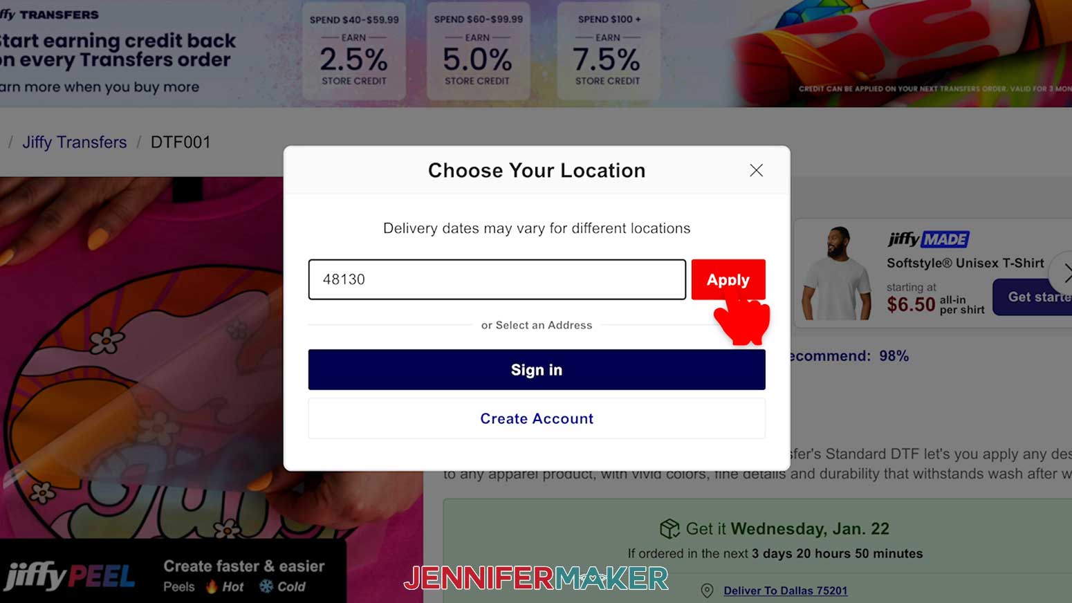 Add your shipping zip code and click Apply to see the updated delivery times for orders.