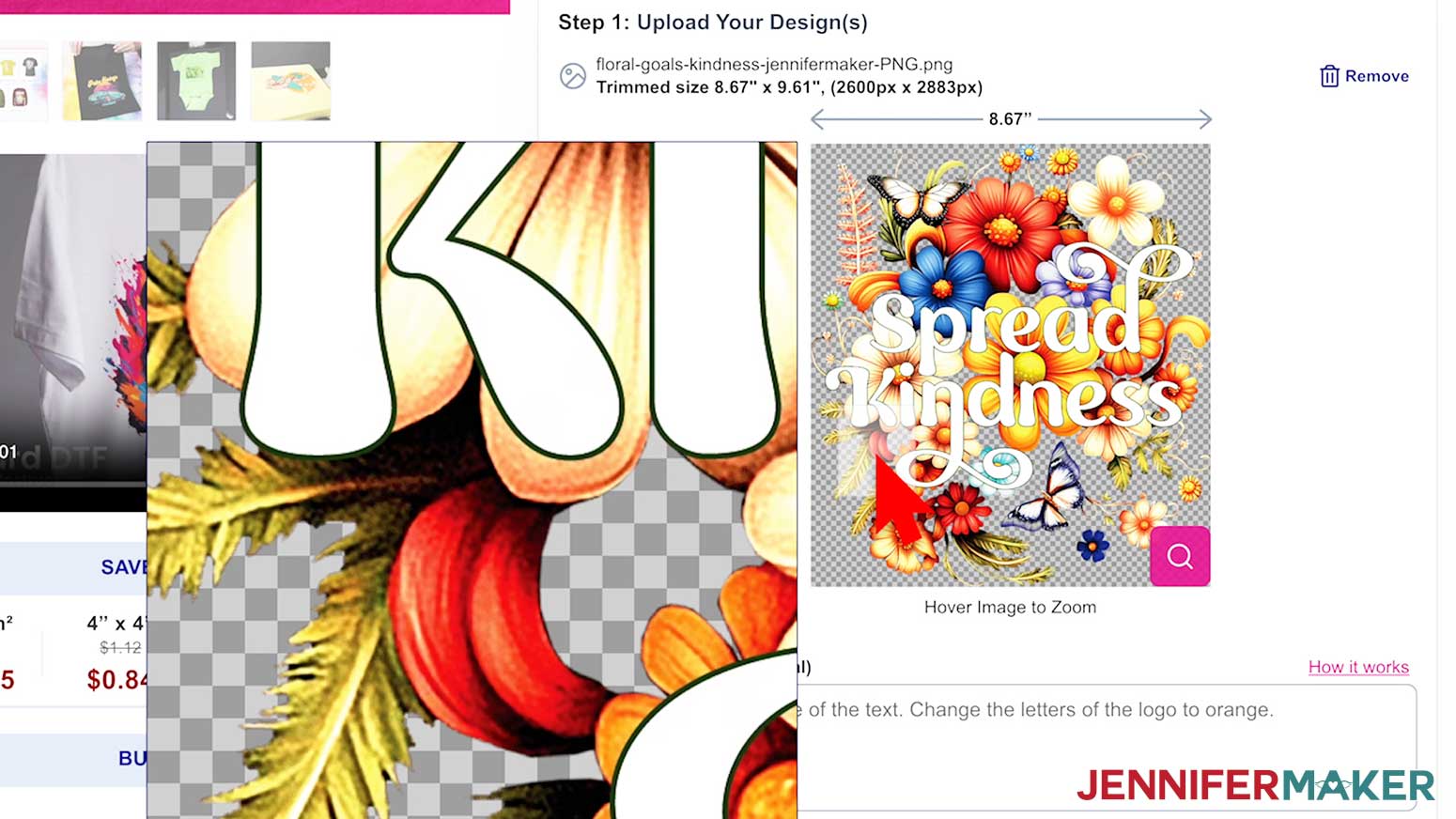Zoom into the design on the Jiffy website to verify the edges of the DTF design are not a gradient.