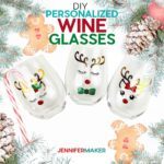 DIY Personalized Wine Glasses with reindeer vinyl decals applied