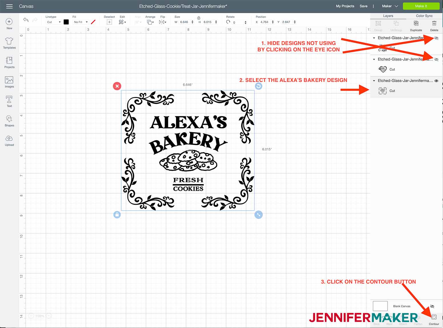 steps in design space to edit the design on my etching on glass jar project