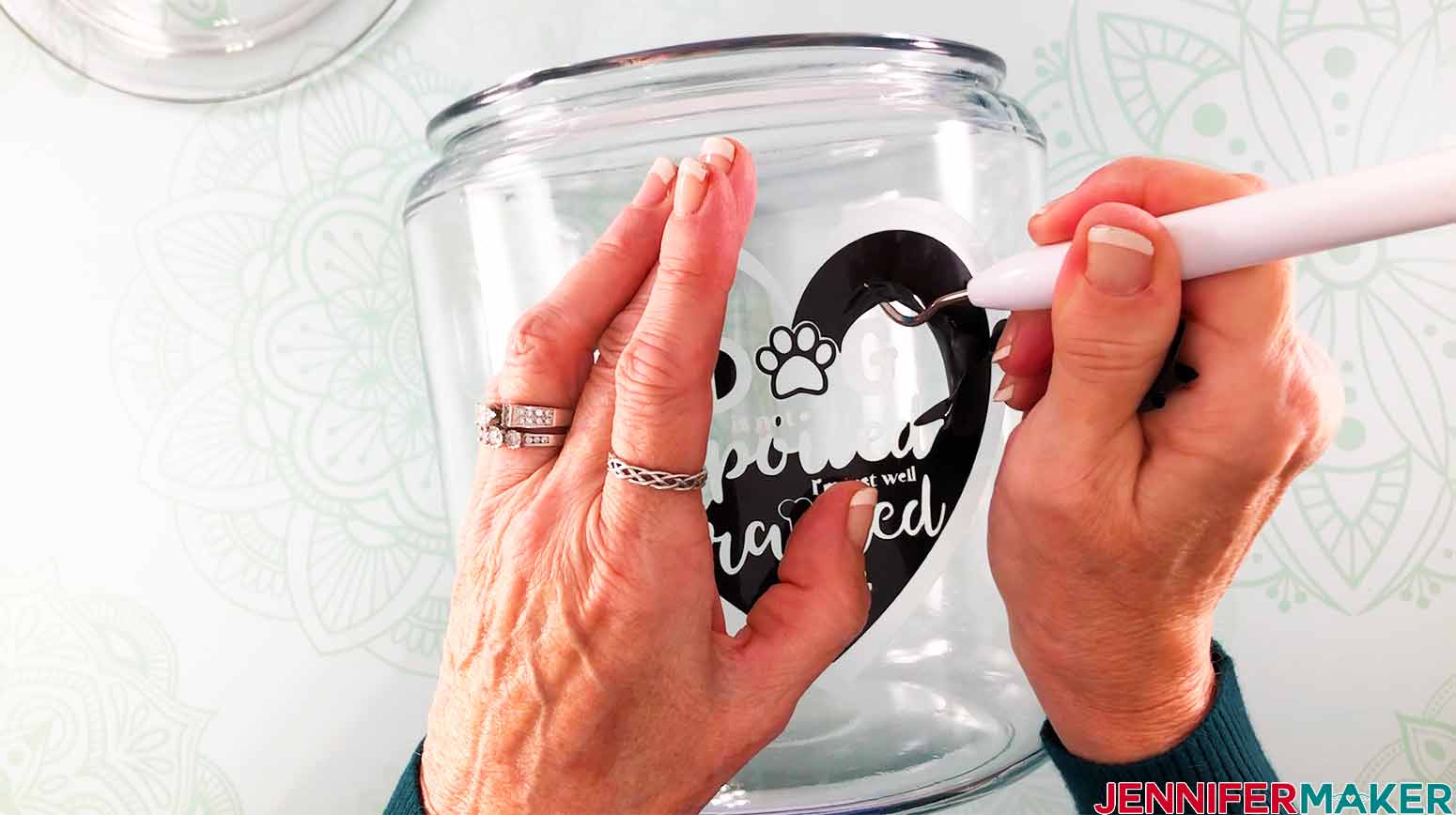 use weeding tools to help with removing vinyl stencil on my etching on glass jar project