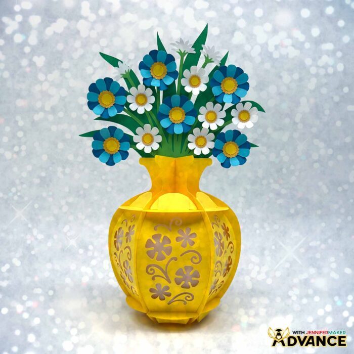 A yellow flower bouquet lantern with custom panels by Advance with JenniferMaker.