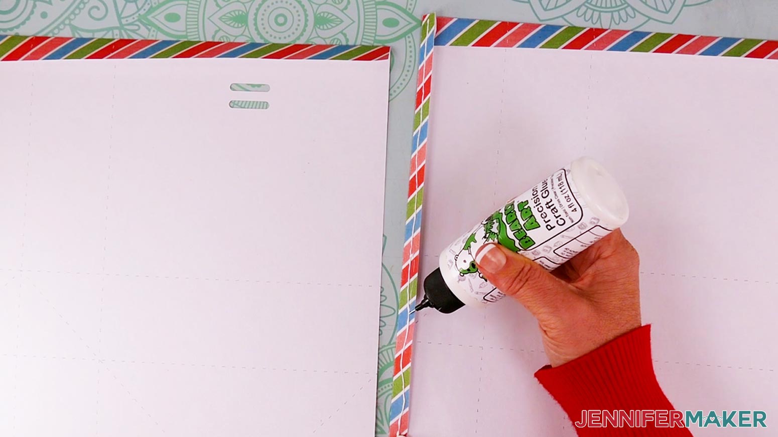 Apply craft glue along the vertical tab of the gift bag.