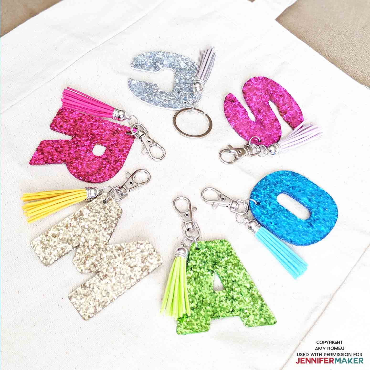 glitter initial keychains by Amy Romeu