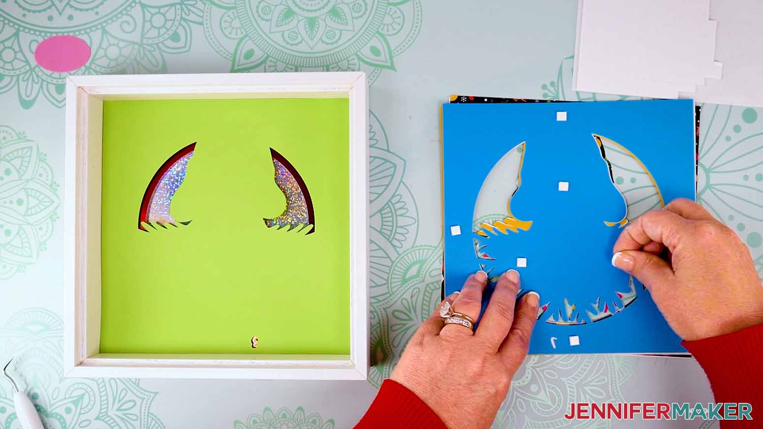 gnome shadow box adhere layer 7 to layer 8 using adhesive foam squares tree design