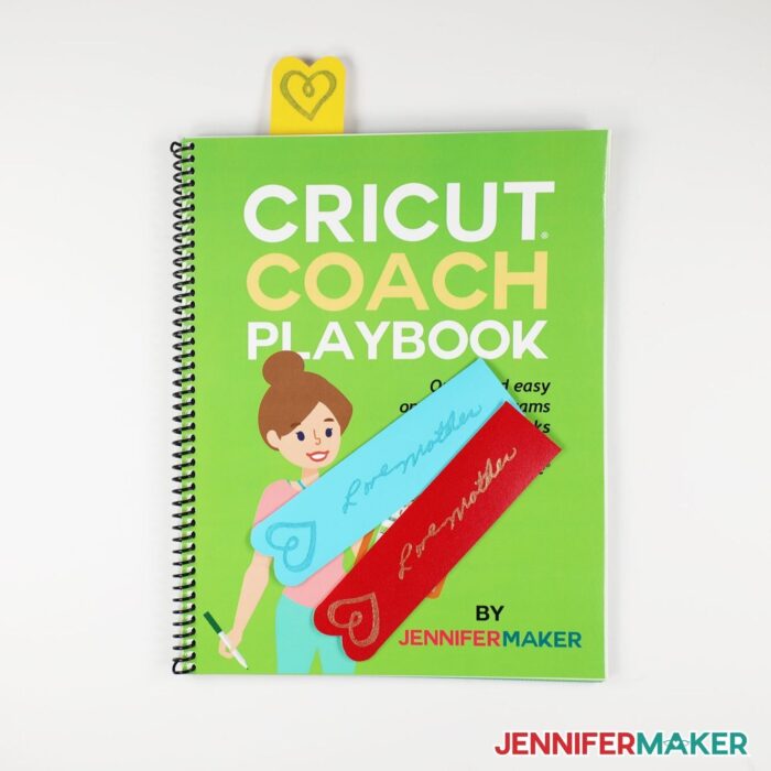 Handwriting to Cricut Project with Handwriting on bookmarks placed on a Cricut Coach Playbook