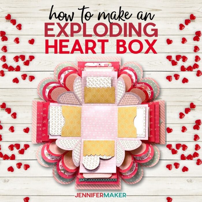 Make a beautiful heart explosion box to give as an amazing gift! Free SVG cut file and full instructions to make this on your Cricut at home!