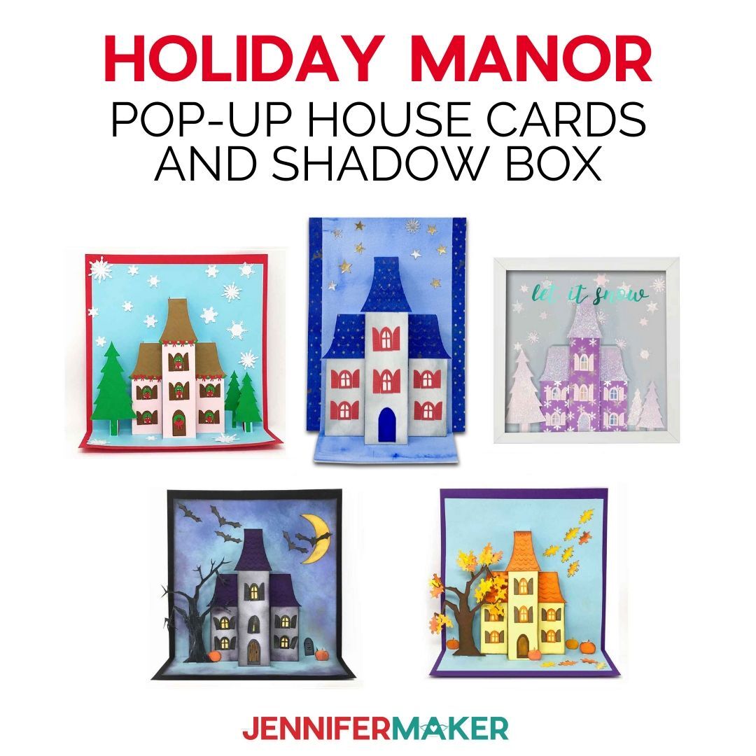 Make a Pop-Up House Card Holiday Manor for Fourth of July, Halloween, Autumn, or Christmas! | Free pattern and SVG cut file #cricut #cardmaking #halloween #christmas #svgcutfile