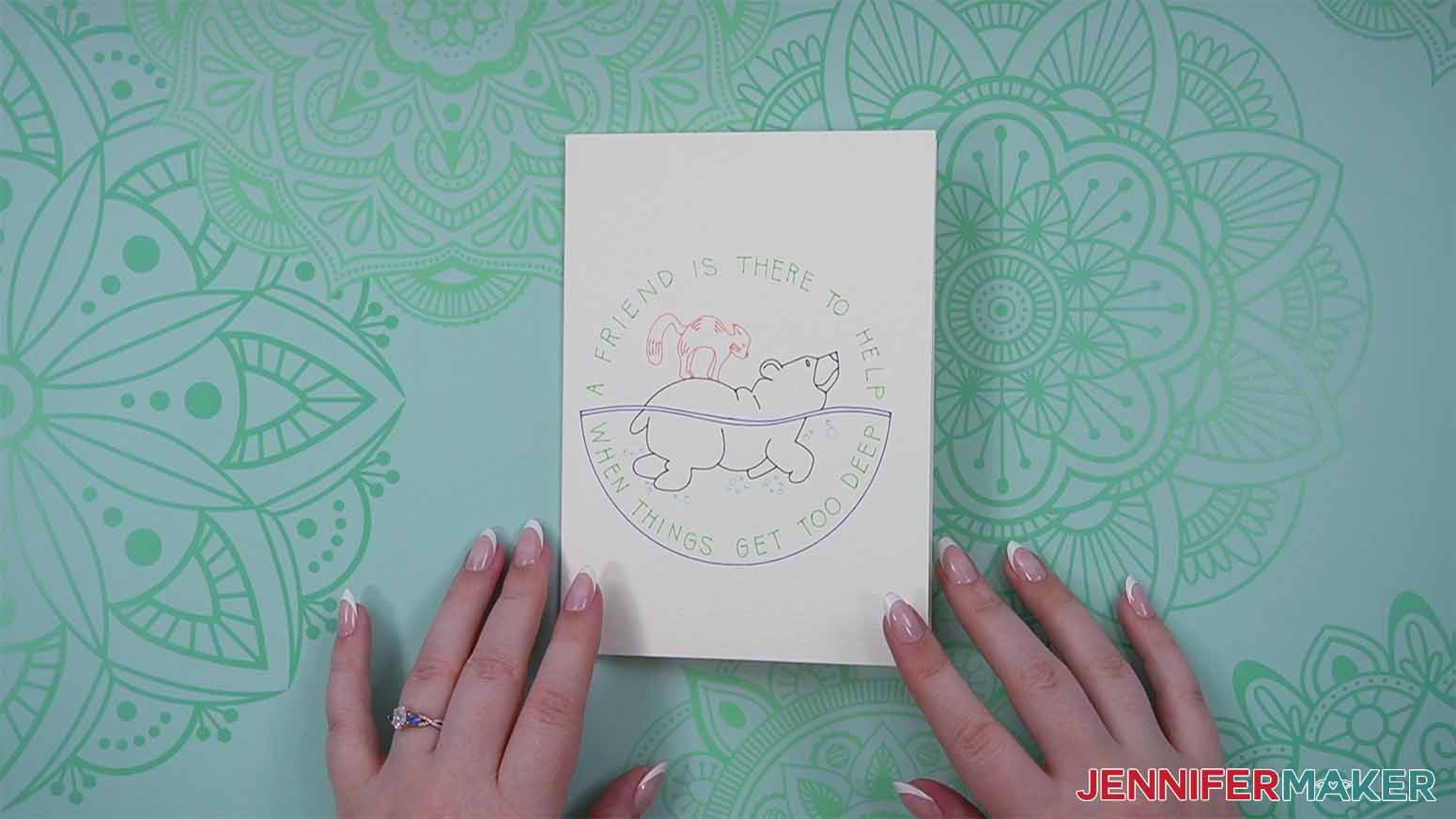 How to Draw with Cricut. An image of the completed too deep card.