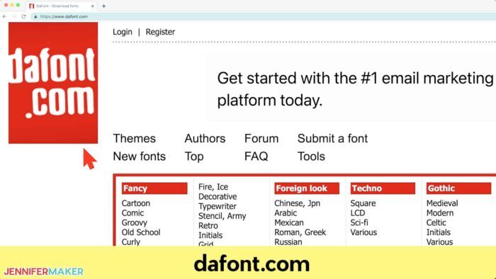 Dafont.com site open in Google Chrome web browser