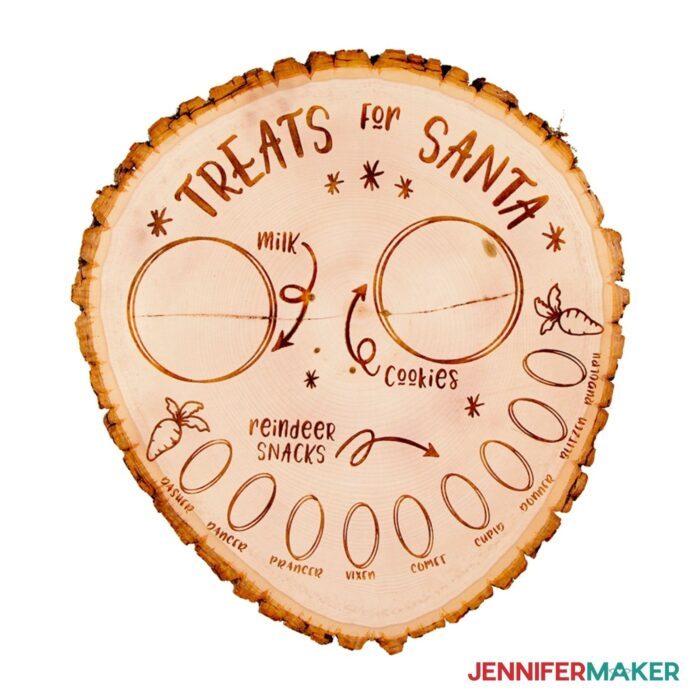 Wooden board with "Treats for Santa" design burned into it