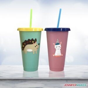 Two color changing cups with layered vinyl designs
