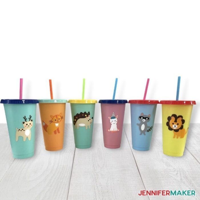 Layered Vinyl with Animal Designs on Color Changing Cups