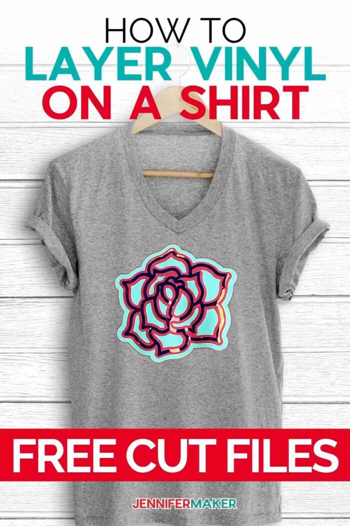 Holographic vinyl rose on a gray shirt to teach how to layer vinyl on a shirt with JenniferMaker