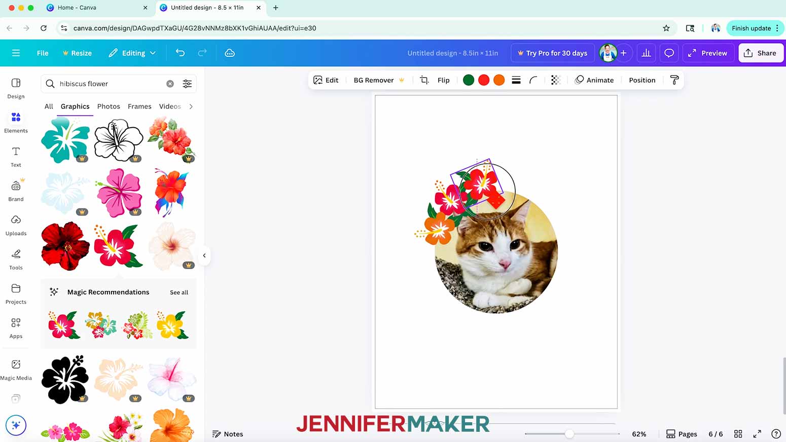 Add elements to the tops of Canva Frames to change their looks.