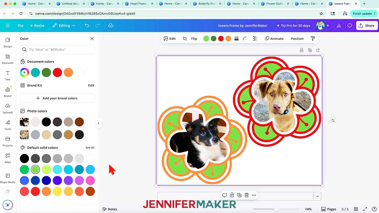 The ready to use double flower frame has editable colors and two openings for showcasing two different single subject images.