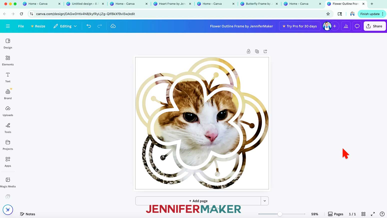 The ready to use flower Canva frame will showcase a single subject.