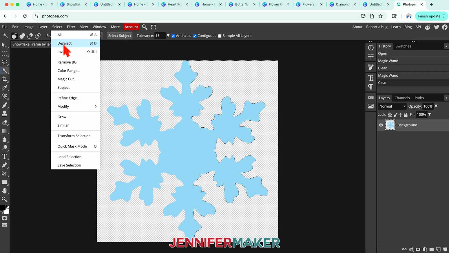 Deselect the background before continuing to edit the Canva element for use as a Canva frame.