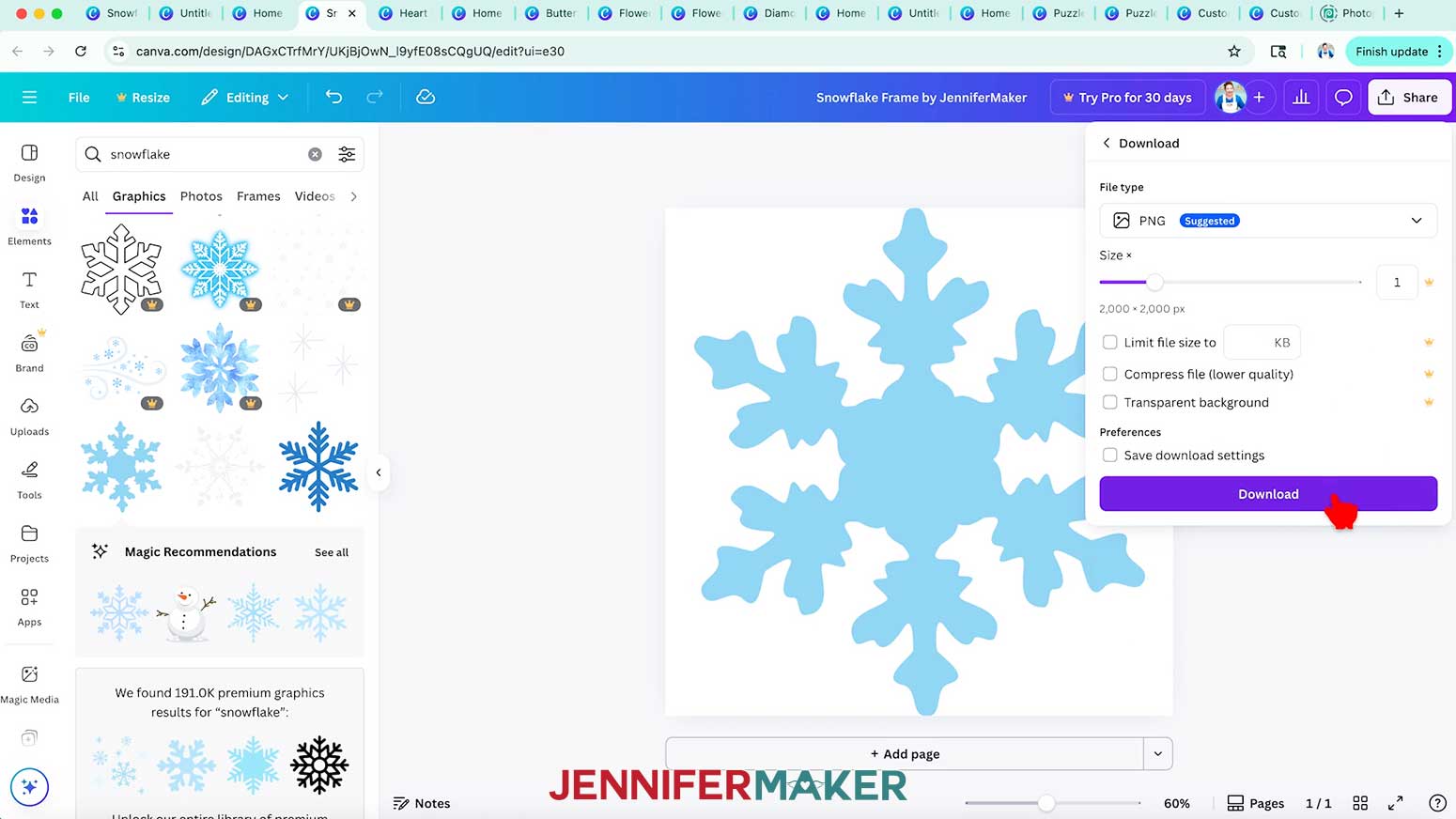 Select Download to use the element to create the frame for Canva.