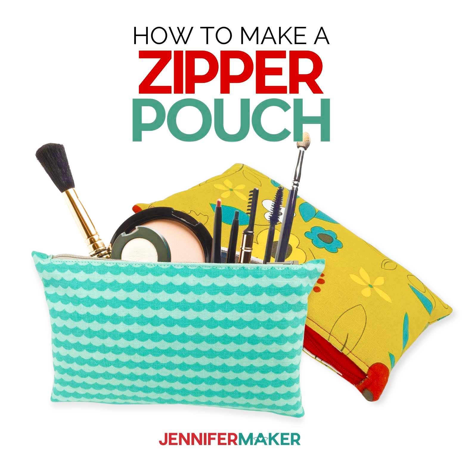 DIY Zipper Pouch with Makeup powder and brushes sticking out from inside