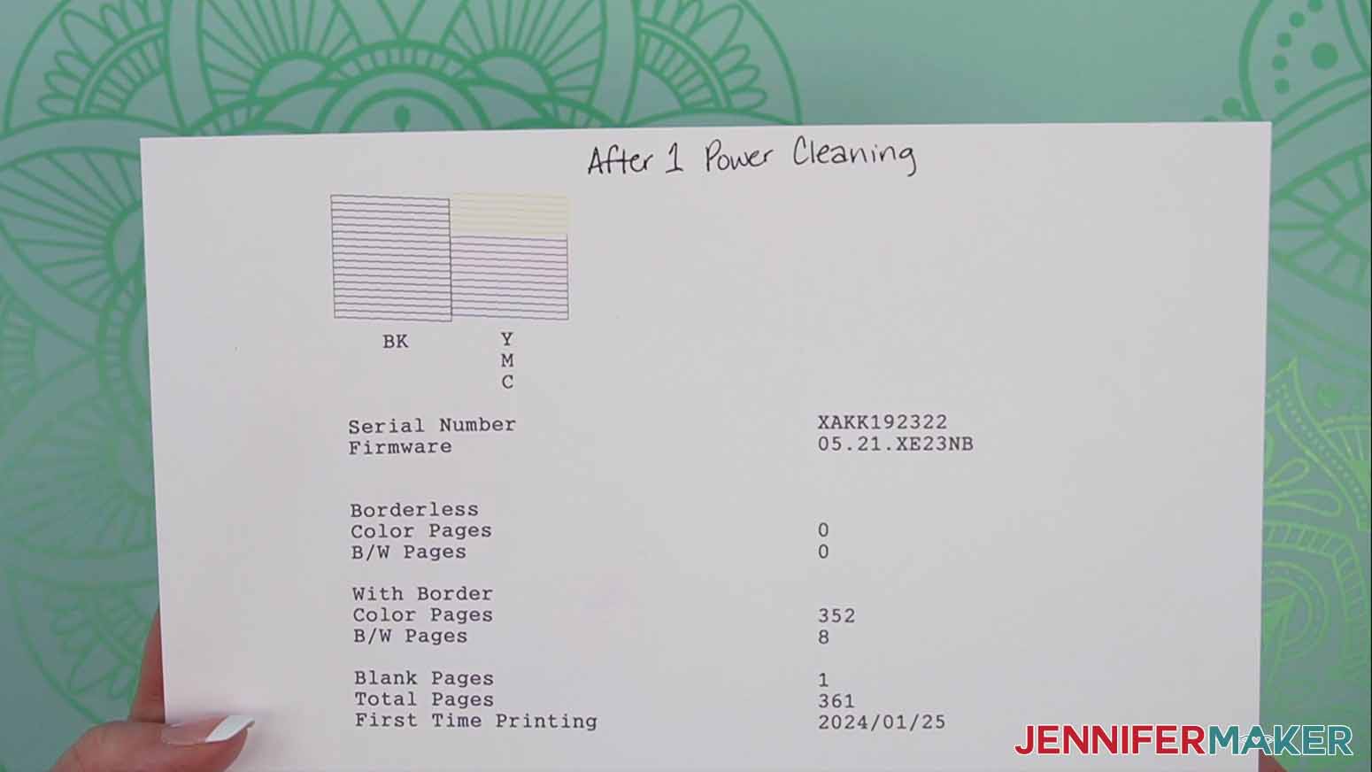 The next day, print a new nozzle check sheet to see if your power cleaning worked and your color lines are consistent.
