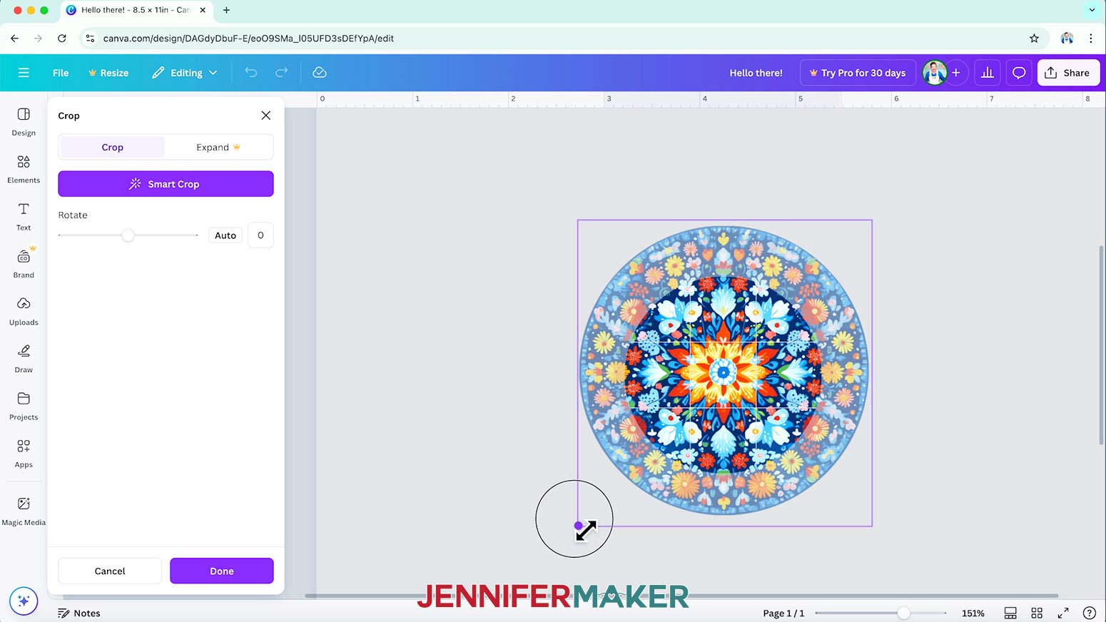 Adjust an image inside its frame in Canva by resizing it to crop out extra unwanted parts.
