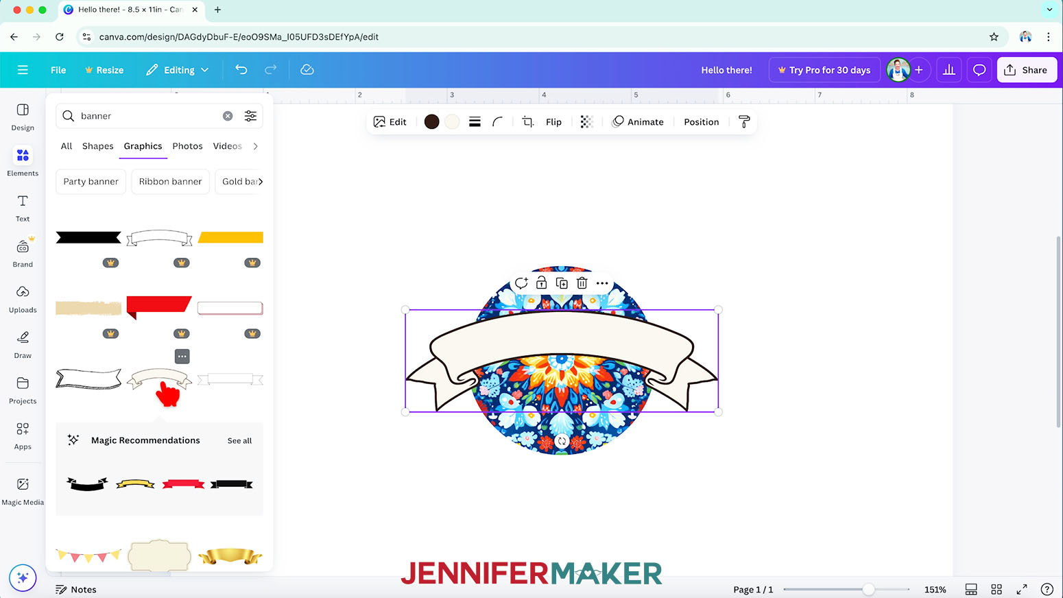 In Canva, you can search for banner graphics and select a free one without a crown icon.