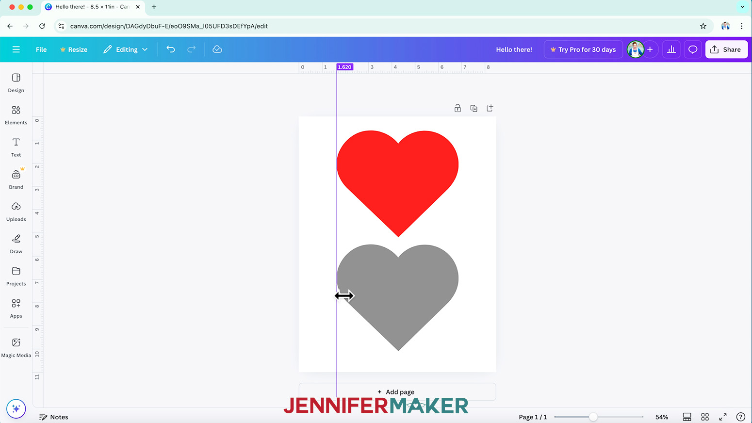 Drag a vertical guide from the left ruler in Canva.