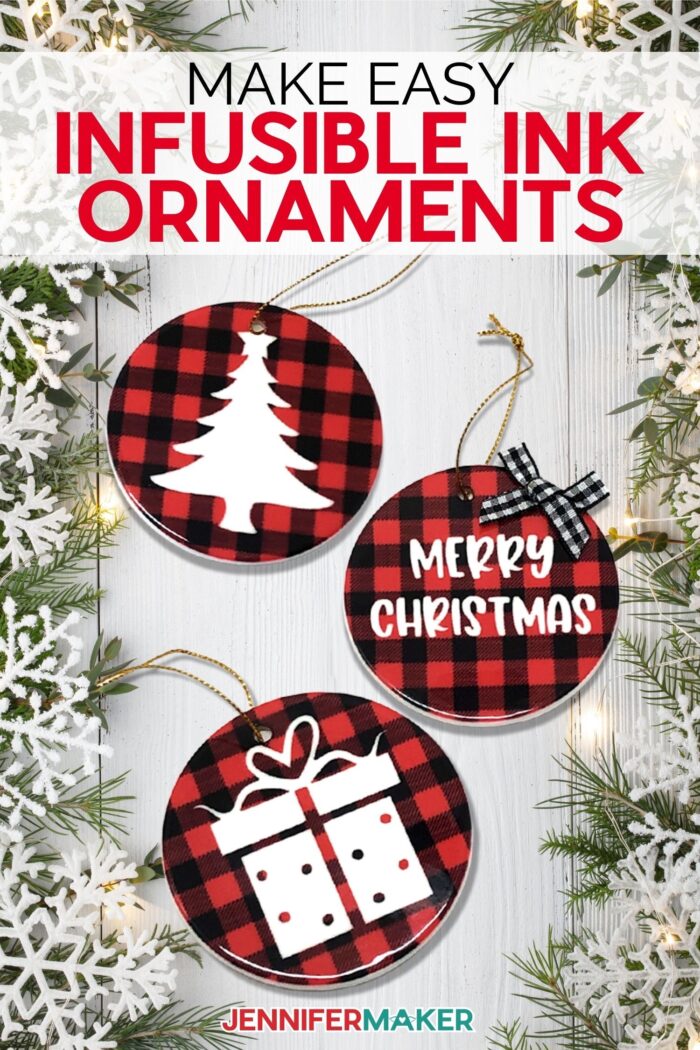 Infusible Ink Ornaments made using a Cricut cutting machine and free SVGs from JenniferMaker