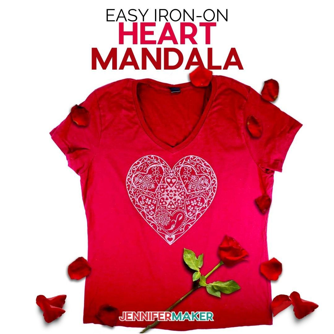 Make Iron On Vinyl shirts using this beautiful heart mandala - Free SVG Cut File to Cut on a Cricut