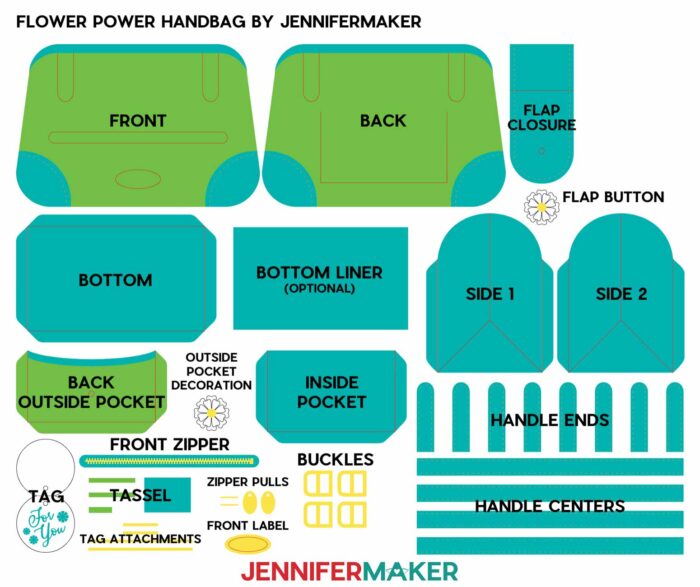 Paper Handbag "Flower Power" Purse Pieces with Labels