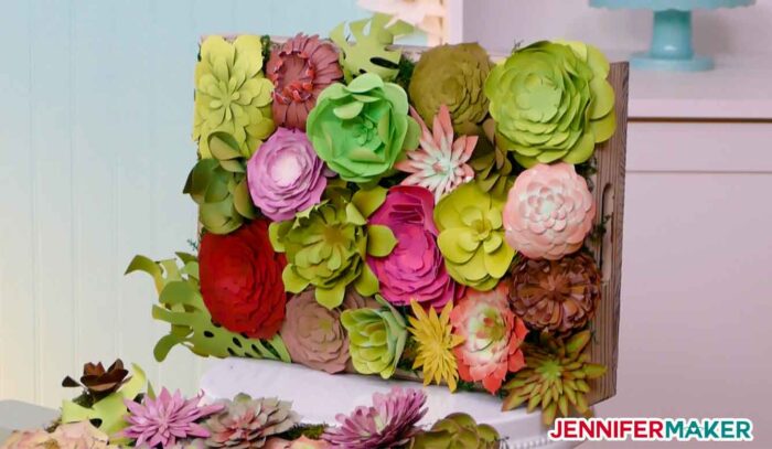 DIY Paper Succulents in a wood tray is a great display option