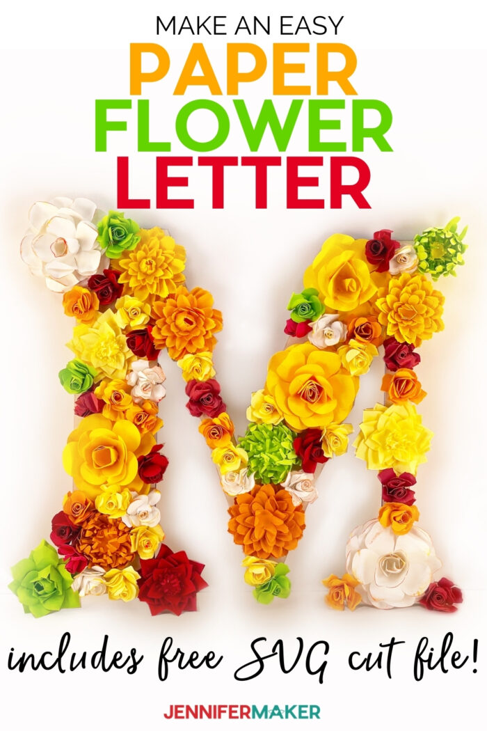 DIY Paper Flower Letter All Art with five free floral patterns and SVG cut files #cricut #paperflower #homedecor