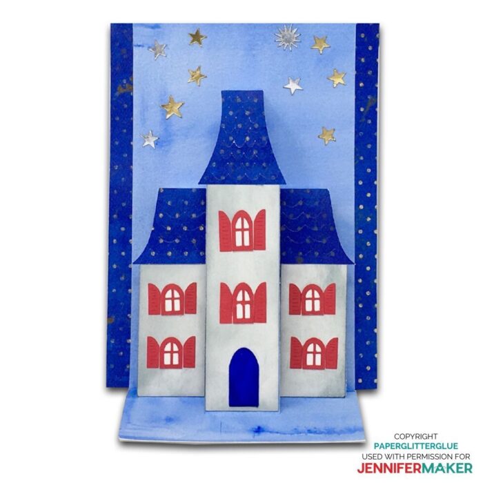 Make a Pop-Up House Card Holiday Manor for Fourth of July, Halloween, Autumn, or Christmas! | Free pattern and SVG cut file #cricut #cardmaking #halloween #christmas #svgcutfile